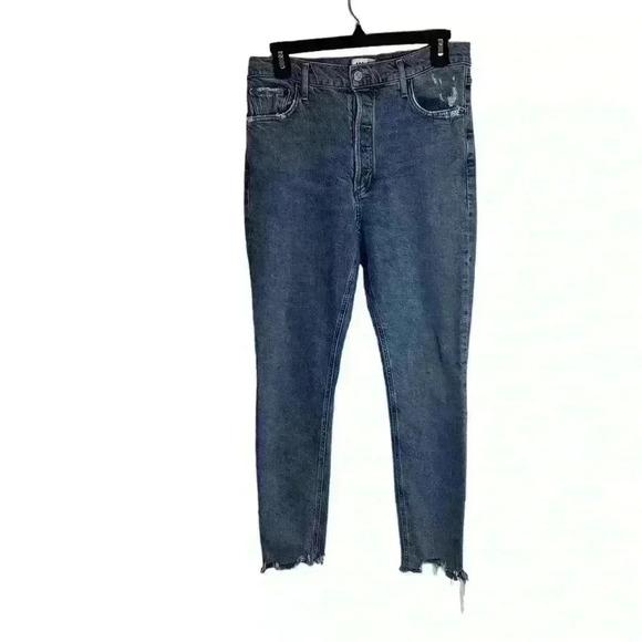 Agolde Nico High Rise Straight Jeans Raw Hem Distressed Organic Cotton Size 29 - Picture 2 of 9